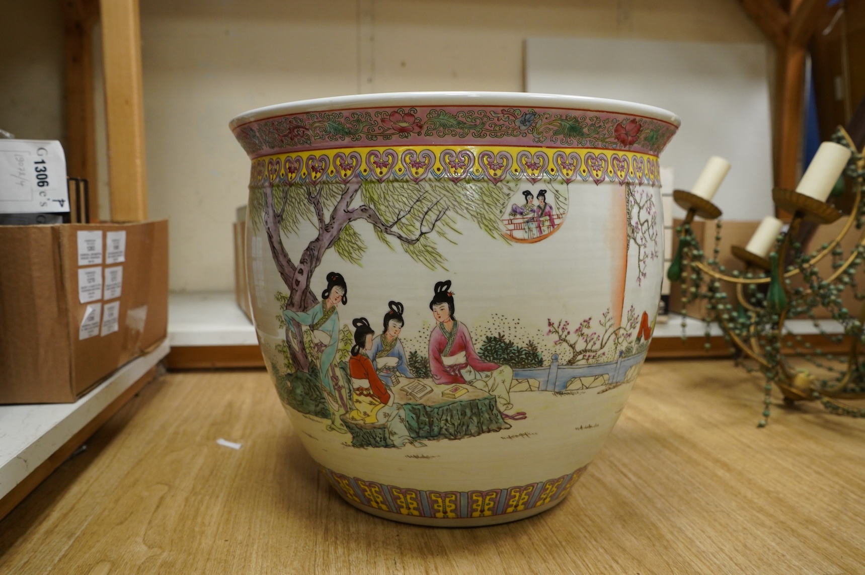 A large Chinese famille rose jardiniere, 38cm in diameter